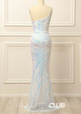 Georgia |Long Glitter White Prom Dresses Near Me With Mermaid One Shoulder Sequins - White - PromDressClub